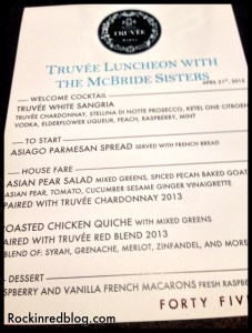 Truvee Wine Lunch menu