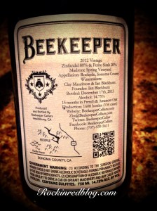 Zin Rising Beekeeper back label
