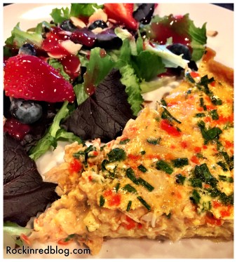 Crab quiche with fruit salad