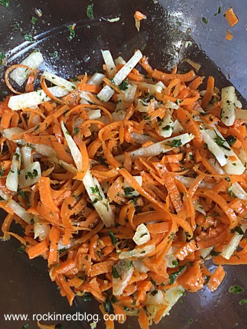 Sprialized carrot salad with lemon ginger dressing