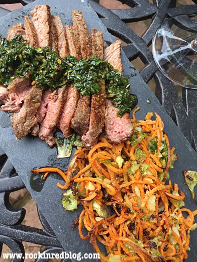 tri tip steak chimichurri sweet potatoe brussels sprouts Spartico