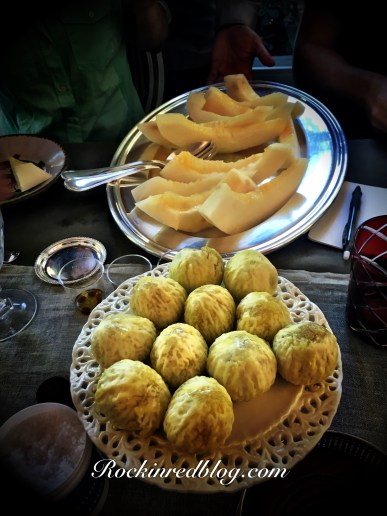 Fresh figs and melon for dessert. 
