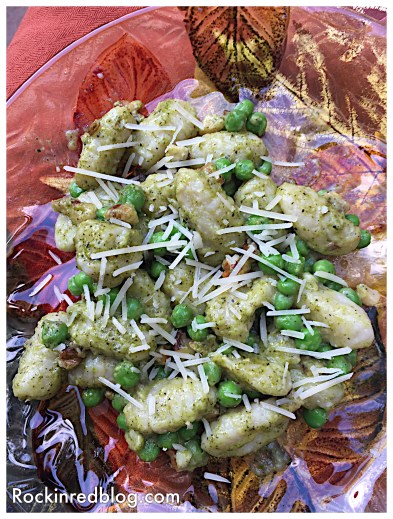 Pesto pea and walnut gnocchi