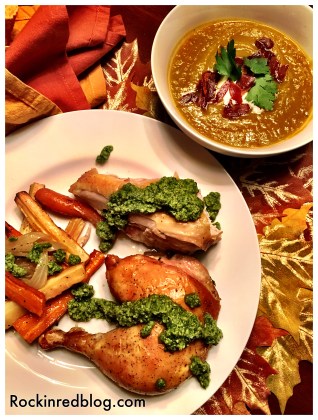 Spathcock Chicken with Pumpkin Soup 